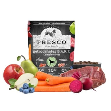 FRESCO Dog Complete Plus Trockenbarf Pferd 1kg | natürliches Trockenfutter für Hunde aus frischem Fleisch, Obst und Gemüse | 100% frische Zutaten | ohne künstliche Zusätze