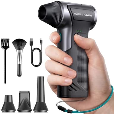 VANTRUE POWER T150 Elektrischer Luftbläser, 110.000 U/min Starkes Druckluftgebläse mit 3 Geschwindigkeiten & Schnellladung – Staubsauger Elektro Gebläse für Computer, Tastatur, Auto, Haushalt,Outdoor