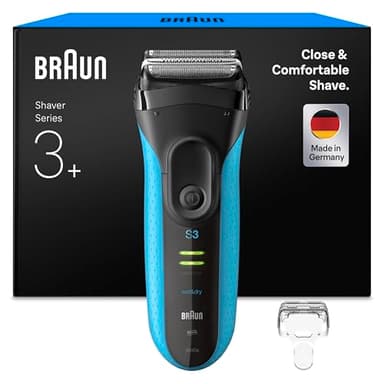 Braun Series 3+ Rasierer Herren Elektrisch, Elektrorasierer, 3 Flexible Klingen, Rasierapparat, Effizienter MicroComb Mitteltrimmer, Präzisionstrimmer, Nass- & Trockenrasierer für Männer, 3040si, Blau