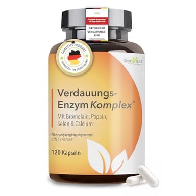Verdauungsenzyme Bromelain hochdosiert - 120 Kapseln - Enzym Komplex (Digestive Enzyme) für die Verdauung - mit Bromelain, Papain, Rutin, Selen, Calcium - deutsches Qualitätsprodukt - DocVital®