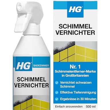 HG Schimmelentferner Spray 500 ml – Starker Reiniger gegen Schwarzschimmel & Flecken auf Wänden, Fliesen, Fugen, Silikon & Decken