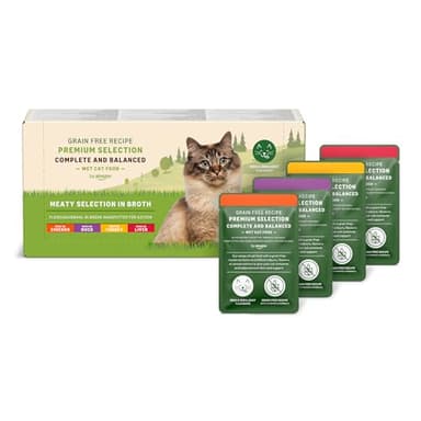 by Amazon Katzenfutter, nass, getreidefreies, für ausgewachsene Katzen Fleischauswahl in Brühe, 4.76 kg, 56 Packungen mit 85g (Vorher Lifelong)