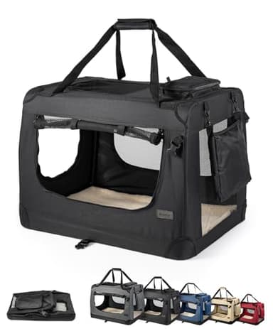lionto Hundetransportbox faltbar für Reise & Auto, 90x61x65 cm, stabile Transportbox mit Tragegriffen & Decke für Katzen & Hunde bis 22 kg, robuste Hundebox aus Stoff für klein & groß, schwarz
