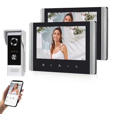 QttyElok WiFi Home Video Gegensprechanlage 1080P HD Video Türklingel Kamera mit 2 Monitoren, 7 Zoll IPS Bildschirm Video Türsprechanlage, IR Nachtsicht, Aufnahme, 2-Wege-Audio, Tuya APP