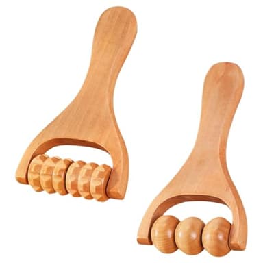 narbenroller massageroller holz faszienrolle klein Zweiteiliger ergonomischer Massageroller aus Holz Körper- und Gesichtsroller mit Griff für Beine Hände und Gesicht Massagegerät