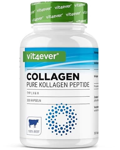 vit4ever Collagen 300 Kapseln - 4500 mg Bioaktives Kollagen Hydrolysat Peptide pro Tagesdosis - Kollagen Typ 1, 2 & 3 - Alternative zu Pulver - Hochdosiert