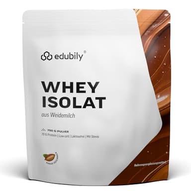 edubily nutrition® Whey Protein Isolat • Laktosefrei • Sehr gut lösliches Eiweißpulver ohne Kohlenhydrate & Zucker • Aus irischer Weidehaltung (750 g, Kakao mit Stevia)