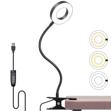 Foneso Klemme Lampe,48 LEDs Dimmbare Leselampe Bett,3 Modi und Stufe 10 Dimmen,360° Flexibel USB Lampe für Lesen, Reisen, Schlafzimmer,Büro (Schwarz)
