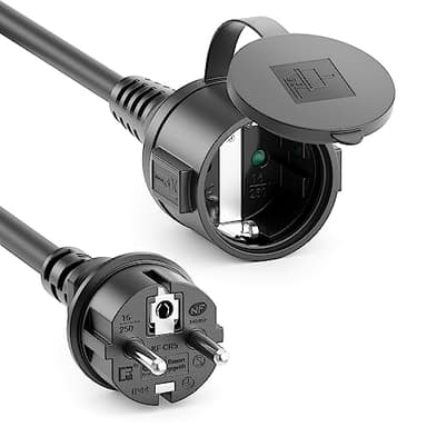 deleyCON 2m Outdoor Verlängerungskabel Stromkabel IP44 (H07RN-F 3G1.5mm²) Strom Verlängerung Witterungsbeständiges Gummi-Kabel für Außenbereich - Schutzkontakt Stecker auf Buchse - Schwarz