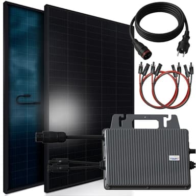SUNNIVA 920W Balkonkraftwerk BIFAZIAL FULLBLACK komplett Steckdose TSUN 800W Wechselrichter, PV Solaranlage, 2x 460W Glas-Glas Solarmodule, inkl. 5m Kabel, Bluetooth WIFI, Komplettset