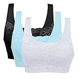 Vertvie Womens Strech Ohne Buegel Push up Yoga Sports BH Bra Top Set Fuer Fitnesstraining Polsterung 3er Pack (EU M/Tag L, Schwarz + Weiß + Blau)