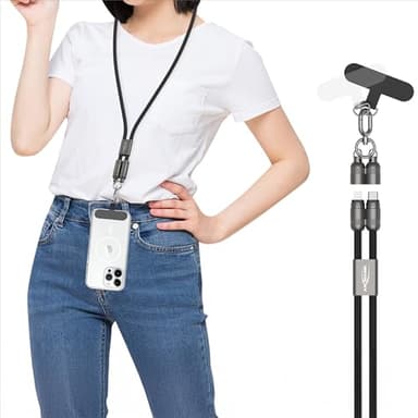 ANSMANN Handykette universal, Lanyard USB C Kabel 120cm, Handyband zum umhängen, USB C auf Lightning Schnellladekabel, handyband, Handy-Umhängeband, geeignet für alle Smartphones, Crossbody-Kette