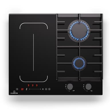 Klarstein MultiChef 4 Induktionskochfeld Mit Gaskochfeld - 4-Zonen Flexzone, 2 Gas- & 2 Induktionsbrenner, 7 Kw, Schieberegler, Stop&Go, Timer, Gusseisen, Schwarz