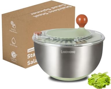 Lunememo 5L Salatschleuder Edelstahl 18/10, Rutschfester Boden & Stopptaste, Groß Salat Schleuder mit Deckel, BPA-frei