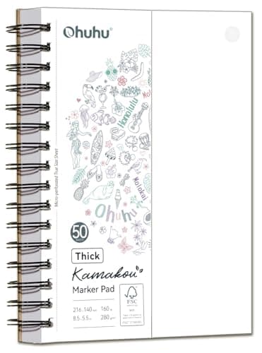 Ohuhu Skizzenbuch A5 - Doppelseitig Durchschlagfest, 280 g/m² superdickes Papie (50 Blatt/100 Seiten), Spiralgebundener Zeichenblock für Alkoholmarker Aquarell, Illustration & Skizzen, Hochformat