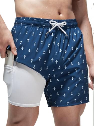 Arcweg Badehose für Herren Badeshorts mit Kompression Liner 2 in 1 Schnelltrocknend Strandhose Männer Elastisch Surf Shorts mit Reißverschlusstaschen L(EU
