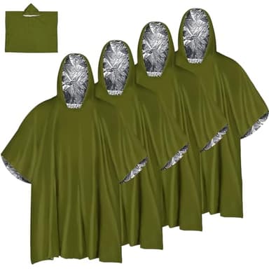 WIYETY 4 Stück Notfall Regenponcho, Notfall Survival Poncho, Faltbare Regencape mit Kapuze, Wiederverwendbar Survival Poncho, Regenponcho Wasserdicht für Wärmehaltung und Regen (Grün)
