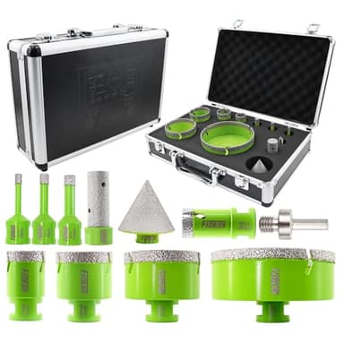 FACHLICH Diamant Fliesenbohrer Set 6/8/10/25/35/50/68/110MM 11 Stücke Diamant Lochsäge mit 20mm and 50mm Fingerfräser ein Adapter für Porzellan Fliese Granit Marmor Trockenbohren