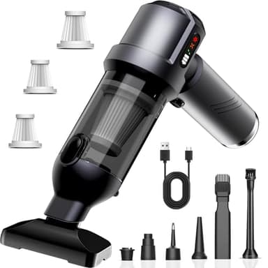 Liusutech Handstaubsauger Akku, 26000Pa Mini Staubsauger, 6000mAh, 4-in-1 Auto Staubsauger Stark Blasen und Saugen Akku Handstaubsauger mit Bürstenloser Motor für Küche, Haushalt und Tierhaare