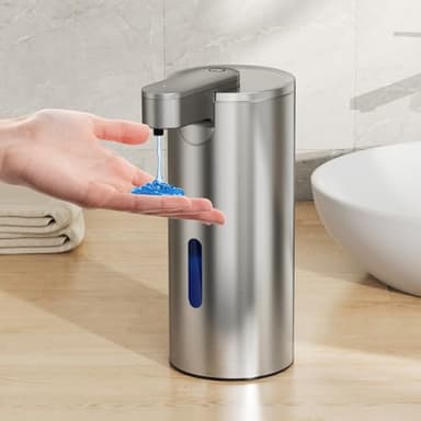 Fachixy Seifenspender Automatisch,Gebürsteter Edelstahl, Berührungslos,340ml Elektrischer Seifenspender mit Sensor, USB Wiederaufladbar für Bad,Küche