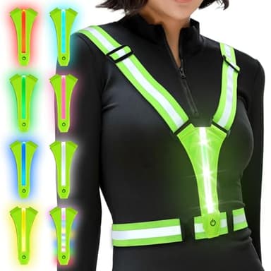 Ainiv LED Warnweste Fahrrad Reflektorweste, Laufweste Reflektorweste Warnweste Wiederaufladbare USB Lauflampe, Einstellbare Reflektorweste Leuchtweste Lauflicht für Joggen Wandern oder Radfahren-Grün