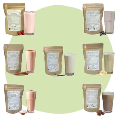 süssundclever.de® Bio Probierset Proteinpulver "Veggie-7" | 700g (7 x 100g) | 52-60g Protein | Schokolade, Erdbeere, Vanille, Blaubeere, Apfel-Zimt & Banane | vegan | ohne Zuckerzusatz oder Aromen