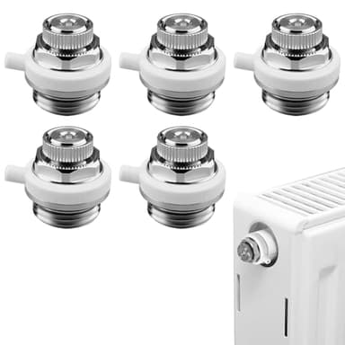 5 Stück Automatischer Heizkörper, Entlüfter 1/2" Messing vernickelt, Entlüftungsstopfen mit Rückschlagventil, Selbstdichtend für Heizungsanlagen