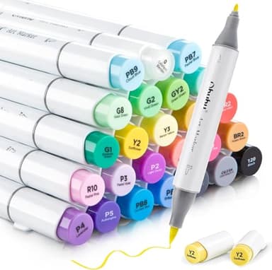 Ohuhu Alkoholmarker mit Pinselspitze – 24 Farben Doppelspitziges Set Für Künstler: Alkoholbasierte Zeichenmarker zum Illustrieren & Kolorieren – Honolulu B – Pinsel & Feinspitze – Nachfüllbar