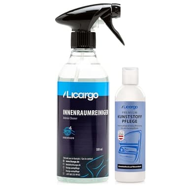 LICARGO® Innenraumreiniger (500ml) & Kunststoffpflege Auto (250ml) - porentiefe Reinheit, Intensivpflege & Farbauffrischung für Kunststoff, Polster, Leder