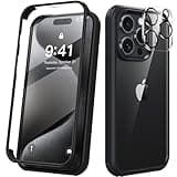 Kmofizle 360 Grad für iPhone 15 Pro Hülle mit Eingebaut Glas Schutzfolie und Kameraschutz, Stoßfest Stoßfänger Fullbody Handyhülle für iPhone 15 Pro (6.1 Zoll) - Schwarz