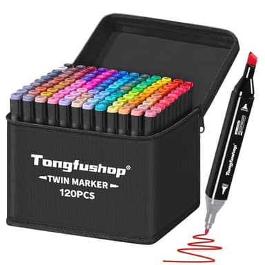 Tongfushop Filzstifte Marker Set, 120 Farben Alkohol Marker mit Feinspitze & Breitspitze, 2-Sekunden Schnelltrocknend, Alkohol Stifte mit Anti-Seepage Abstandshaltern für Malerei, Design