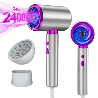DMTIVMG Ionen Föhn 2400W Profi Haartrockner mit 3 Temperaturen 2 Geschwindigkeiten Kalt-Heißtaste Diffusor Konzentrator Thermostat für Zuhause Salon Reise