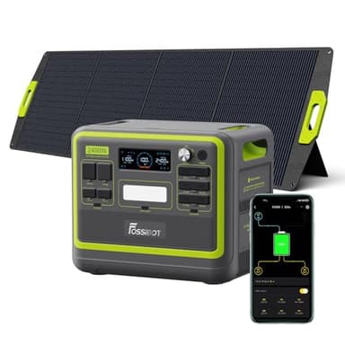 FOSSIBOT Powerstation 2400W AC Ausgängen (4800 W Peak) F2400, Stück mit 200W Solarpanel Power Station, 1100W Superschnelles Tragbare Solargenerator für Zuhause, Camping, RV und Notfall