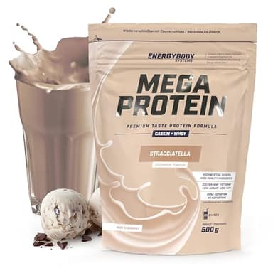 Energybody Mega Protein "Stracciatella" 500 g/Mehrkomponenten Protein Pulver mit Casein Whey Mix als Eiweiss Protein Pulver/Eiweiß Shake ohne Aspartam/Eiweißpulver / 20 Portionen