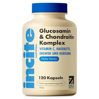 Incite Nutrition Hochwirksamer Glucosamin- und Chondroitin-Komplex mit MSM, Vitamin C, Ingwer, Hagebutte und Kurkuma, Nahrungsergänzungsmittel für die, 120 Stück (1er-Pack)