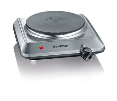 SEVERIN Kochplatte, für Küche, Büro oder Camping, kleine Herdplatte mit stufenloser Temperatureinstellung, Campingkocher, Heizring mit 18cm Durchmesser, Single, Silber, Edelstahl, 1.500 W, KP 1092