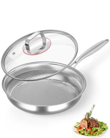 Abijan Edelstahlpfanne 28 cm, Bratpfanne unbeschichtet, Titan Pfanne mit Fischschuppen-Oberfläche Für Gas Elektro Induktion, Backofenfest,18/10 Edelstahl Induktionspfanne mit deckel