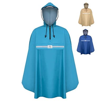 RainRider Regenponcho (Horizont Blau) Regenponcho blau für's Fahrrad, Regenbekleidung mit Kapuze inkl. Sichtfenster, Regencape Fahrrad inkl. Reflexionsstreifen - Regenmantel Männer und Frauen