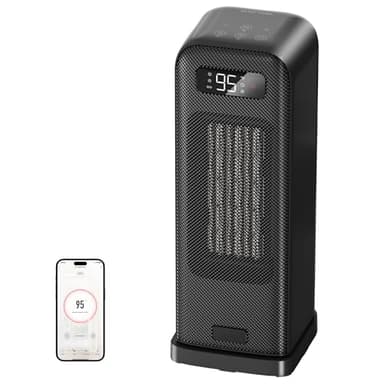 FLANUR Energiesparender Heizlüfter, 1500W Tragbare Keramik Heizlüfter Leise, 12-Std-Timer Heizlüfter mit 70° Oszillierend, Überhitzungs-Kippschutz, Alexa & Google Assistant, Schwarz, 1 Pack+4 Modi