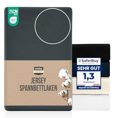 Utopia Bedding Jersey Spannbettlaken, Anthrazit, 140 x 200 cm – 25 cm, Bettlaken Baumwollmischung, Zuschnitte für Dicke Matratzen
