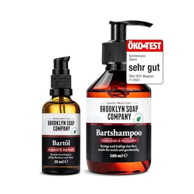 Bartpflege Set für Männer - Brooklyn Soap Company Beard Essentials Bundle - mit Bartöl 50 ml & Bartshampoo 200 ml - Tägliche Pflege & Reinigung für jeden Bart - Geschenkset