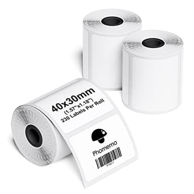 Phomemo M110/M220/M221/M200/M120/M100/M108/M150/M250/M260 Selbstklebende Etiketten 1.57" x 1.18" (40 x 30 mm), Thermoetiketten papier für Phomemo Etikettendrucker, 230 Etiketten pro Rolle (3 Rollen)