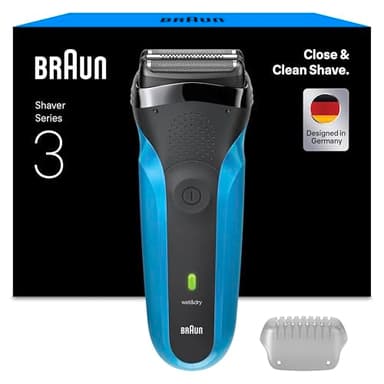 Braun Series 3 Elektrorasierer Herren, Rasierapparat mit 3 Flexiblen Klingen, 30 Minuten Akkulaufzeit, Elektrischer Nass- und Trockenrasierer für Männer – 310s, Blau