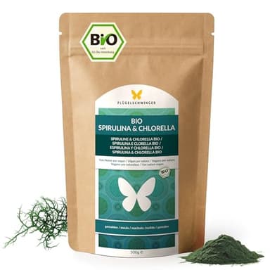 500g BIO Spirulina & Chlorella Pulver, 100% natürlich, rückstandskontrolliert, nach EU-ÖKO-Standard kultiviert und hergestellt, Rohkostqualität, ohne Zusätze (500g)