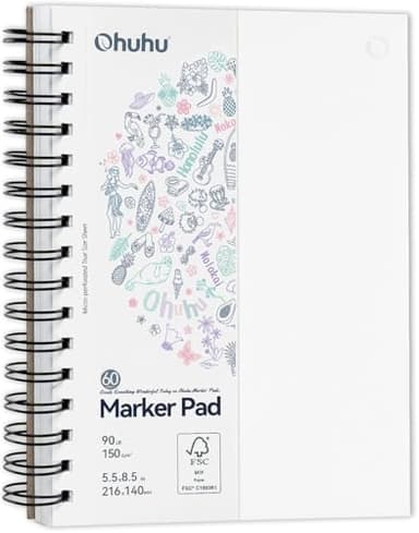 Ohuhu Skizzenbuch A5 - Doppelseitig Durchschlagfest - 150 g/m² Papier Säurefrei - Ohne Durchdrücken - 120 Seiten(60 Blatt), Spiralbindung für Alkoholmarker & Aquarell, Ideal für Illustration & Porträt
