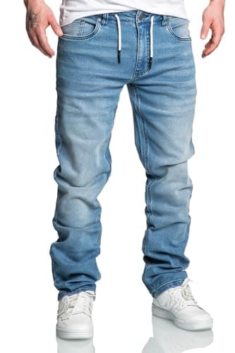 Amaci&Sons Herren Sweathose in Stretch Denim Männer Kordel Basic Jogging Jeans 7031 Hellblau W33
