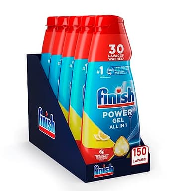 Finish Powergel Geschirrspülmittel mit Zitrone, Gel Geschirrspüler, 150 Waschgänge, 5 Packungen mit je 30 Spülmaschinen