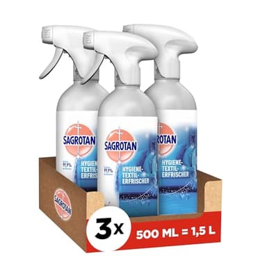 Sagrotan Hygiene-Textilerfrischer Frische Wäsche – Entfernt festsitzende Gerüche & geruchsbildende Bakterien – Für Kleidung & Wohntextilien – 3 x 500 ml