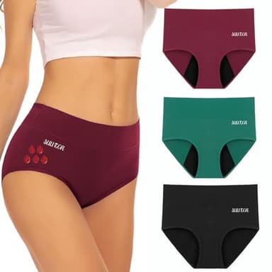 SUUFOR PeriodenunterschwäSche, PeriodenunterwäSche Starke Blutung 60ml, Lecksicher Hohe SaugfäHigkeit MenstruationsunterwäSche, Wochenbett UnterwäSche,Inkontinenz Slip Damen (3er Pack) M