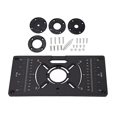 VOBOR Frästisch Einlegeplatte, Aluminium Router Tischplatte mit 4 Ringen, Router Tischeinsatzplatte Oberfräse Zubehör für Holzbearbeitungsbänke, 235 mm x 120 mm x 8 mm